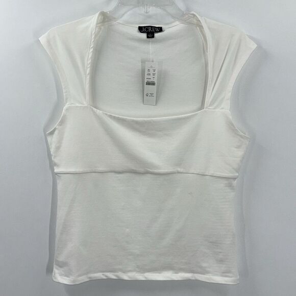 J. Crew Square Neck Cap Sleeve Stretch Top in White Size Large - Picture 4 of 11
